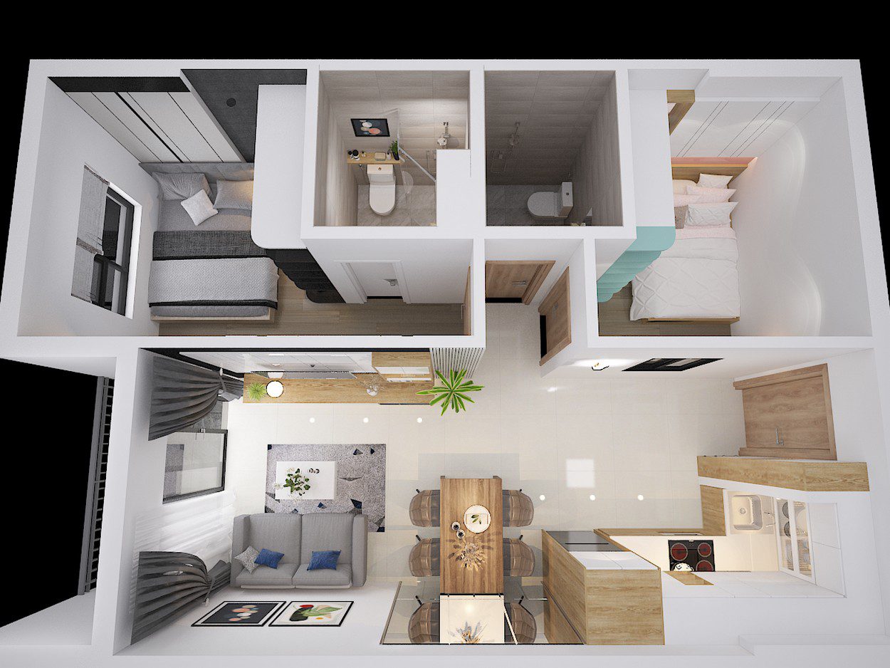 Thiết kế căn hộ tiêu chuẩn 51.33 m2 – Mã căn D1 